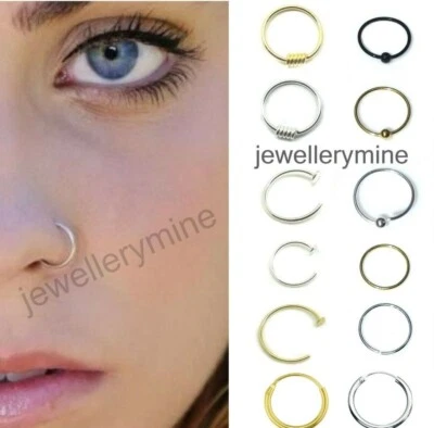 Sterling Silver Nose Ring Hoop 8mm 10mm Small Thin Piercing - Image 1 of 3