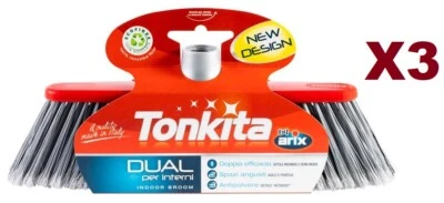 3 SCOPA TONKITA ARIX DUAL PER INTERNI INDOOR BROOM SETOLE MORBIDE E SEMI-RIGIDE - Photo 1/2
