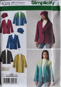 SIMPLICITY PATTERN 4025 JACKET HAT FLEECE MISSES SIZES XS S M L XL UNCUT FF - Picture 1 of 2