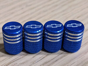 4x Chevy Tire Valve Stem Caps For Car, Truck Universal Fitting Blue