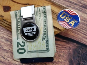 NEW VINTAGE BLACK JEEP WRANGLER ADJUSTABLE LOCKING MONEY CLIP WALLET HOLDER NOS - Picture 1 of 8