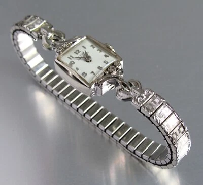 Винтажные антикварные наручные часы Lady Hamilton из белого золота 14 карат с бриллиантами Biggs Speidel - Изображение 1 из 4