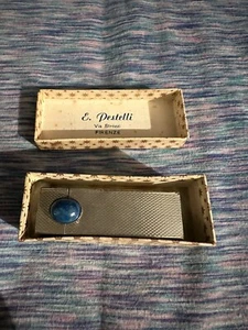 Pestelli Vintage Italy Firenze Floral SILBER LIPPENSTIFT ETUI Blue Stone in Box - Bild 1 von 5