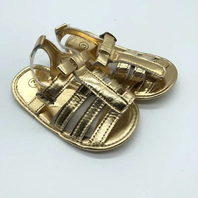 女宝宝渔夫凉鞋人造皮革钩环露趾金色 3 码 — 第 1/4 张图片