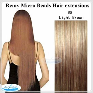 22" Indian Human Micro Beads Hair Extensions 100pcs Double Drawn #8 Light Brown - Foto 1 di 1