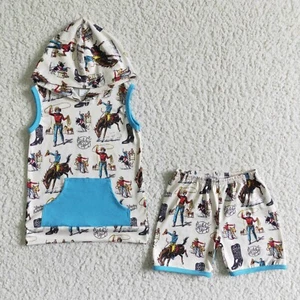 Western Design Cowboys Sleeveless Hoodie Top +Shots Boutique Outfit - Picture 1 of 10