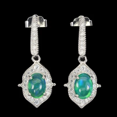 Orecchini In Argento Sterling 925 Con Opale Di Fuoco 7x5mm Simulato Cz Gioielli - Immagine 1 di 4