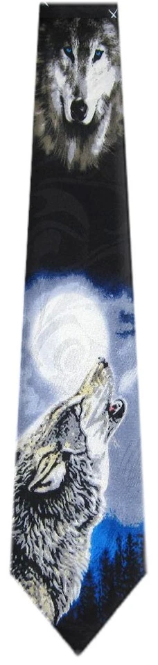 Corbata para hombre negra gris azul lobo novedad tema lobo aullando divertida novedad corbatas Foto 1 de 1