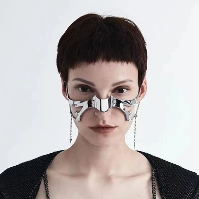 Halloween Punk Alien Decent Nose Mechanical Mask Chin Gothic Metal Face Cosplay - Image 1 of 4