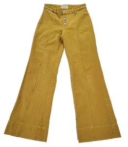 We The Free Run With Me Wide Leg Flare Pintuck Button Fly Stretchy Yellow Sz 28 - Picture 1 of 13
