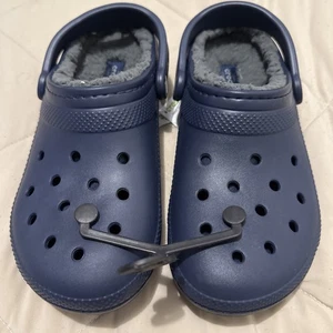 Crocs Dual Comfort Clogs Gray Faux Fur Fleece Lined Comfort Shoe M7 - Picture 1 of 4