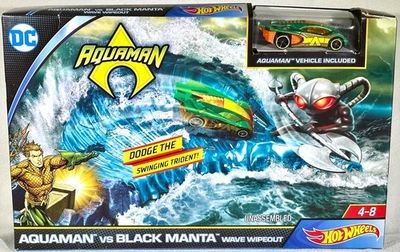 AQUAMAN VS BLACK MANTA WAVE WIPEOUT Hot Wheels Juego con Coche Nuevo DC Comics Foto 1 de 4