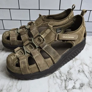 Skechers Shape Ups Womens 8 Fisherman Sandal Brown Leather Ankle Strap Low Heel  - Picture 1 of 8