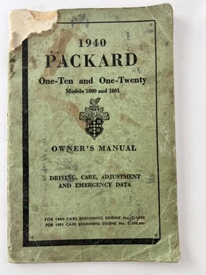 Libro Packard One-Ten One-Twenty 1940 vintage manual del propietario modelos 1800 1801 OEM Foto 1 de 4
