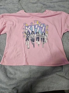 Girls Pink KISS Crop Shirt Size LG 10-12 - Picture 1 of 5