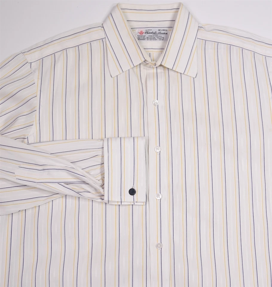 Camisa de vestir Turnbull & Asser blanca amarilla a rayas puño francés (42) 16,5-32/33 Foto 1 de 4