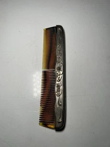 Vintage Silver Plated Celluloid Comb with Ornate Floral Design Vanity 7.25” - Picture 1 of 4