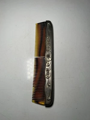 Vintage Silver Plated Celluloid Comb with Ornate Floral Design Vanity 7.25” - Image 1 of 4