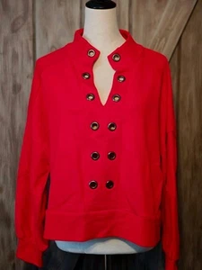 Belldini Grommet Detail Mock Split Neck Knit Top Red Women's L Boxy Mixed Media - Picture 1 of 9