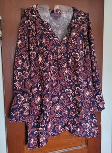 Gloria Vanderbilt Women's XXL Blue White Orange Floral 3/4 Sleeve Viscose Shirt - Picture 1 of 4