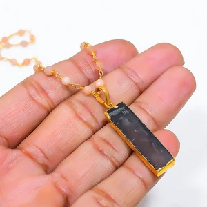 Necklace Black Druzy, Opal Gemstone 925 Sterling Silver Jewelry 20" C488 - Picture 1 of 4