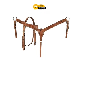 Western Horse Headstall Bridle Breast Collar Reins Tack Leather Floral Tooled - Picture 1 of 5
