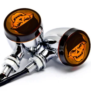 2x High Quality Universal Motorcycle Chrome Turn Signals Blinker Amber Lens Pack - Picture 1 of 6