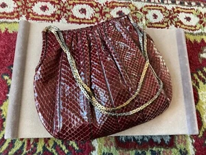 Vintage Judith Leiber Burgundy Python Snakeskin Evening Handbag w/ Chain Straps - Picture 1 of 8