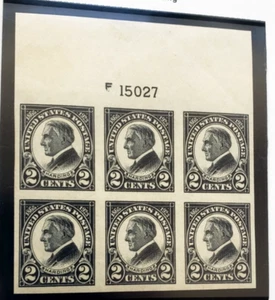 US VINTAGE #611 Warren G Harding 1923 Issue .imperforate PLATE BLK-6 Mint, O.G - Picture 1 of 2