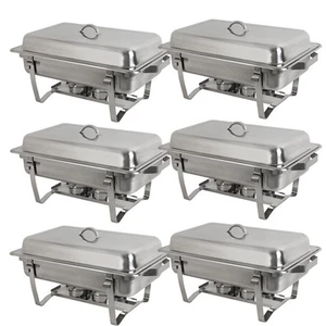 FULL SIZE 8 QT BUFFET CATERING STAINLESS STEEL 6 PACK CHAFER CHAFING DISH SETS - Picture 1 of 10