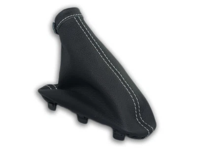 ALFA ROMEO MITO 2008-2018 CUFFIA FRENO A MANO PELLE NERA CUCITURE BIANCHE - Immagine 1 di 4