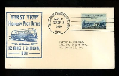US Postal History HPO Trip 2 3/11/1950 Des Moines IA & Shenandoah IA Rt. 71 - Image 1 of 2