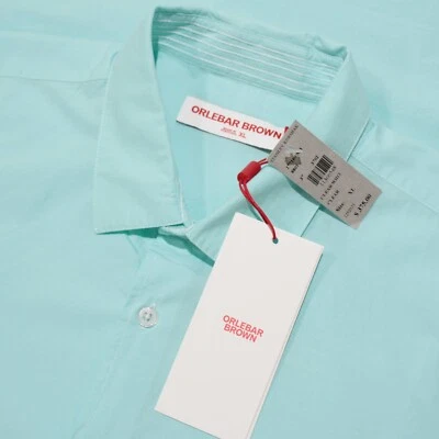 Camisa Orlebar Marrón Nueva Con Etiquetas Giles Punto de Cabina Informal Con Botones Talla XL en Azul Foto 1 de 4