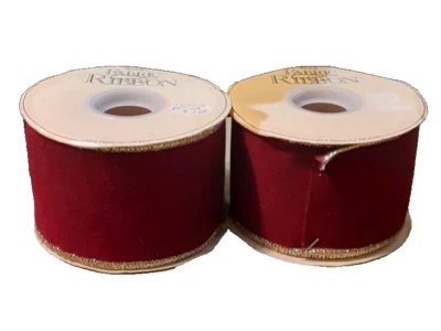 Cinta de terciopelo rojo WFR Ribbon Company con cable dorado 10 yardas x 2,5 pulgadas nueva Foto 1 de 4