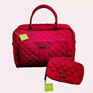 Vera Bradley Tango Red Quilted Travel Bag with Trolley Sleeve & Makeup Case - Picture 1 of 20