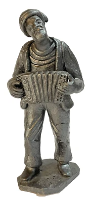 Figura Escultura Plata Hombre Acordeón Peltre 9.25"x4" Biby 2, 1986 Foto 1 de 4