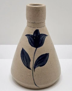 Williamsburg Pottery Small Bud Vase Cobalt Blue Tulip Flower Salt Glazed 3.75" - Picture 1 of 5