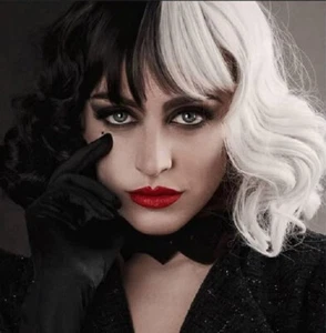 JUZIVIEE 12" Black White Curly Wig short bang bob costume cosplay girl party act - Picture 1 of 24