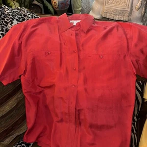 The Limited Red Silk Shirt M button Up Short Sleeve Blouse, Two pockets - Picture 1 of 5