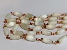 Vintage Style Mother of Pearl Necklace sea shell Bead Link Rose Gold Plated 659