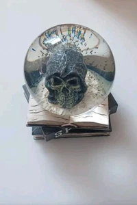 Skull Spell Snow Globe On A Stack Of Books Rare Plays Music  - Picture 1 of 5