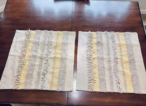 2 Surya pillow covers Boho  gray yellow Stripes, Rows Of chenille  zipper close - Picture 1 of 9