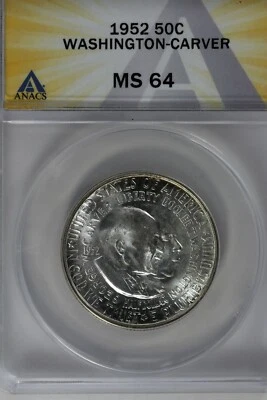 1952 .50  ANACS  MS 64 WASHINGTON-CARVER   Classic Commemorative Coins  - Image 1 of 2