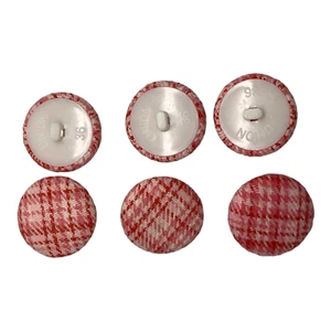 6 Vtg Pink Plaid Woven Fabric Covered Shank Buttons 24 mm 15/16" Union - Picture 1 of 5