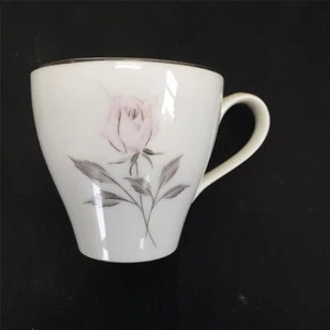 = Mikasa Fine China Coffee Tea Cup With Handle Silver Trim Rose Madeleine 5673 - Picture 1 of 4