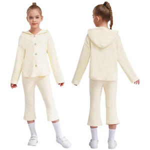 Kids Girls Tracksuit Button Sweatsuit Jogger Jacket And Pants Athletic Spring - Picture 1 of 48