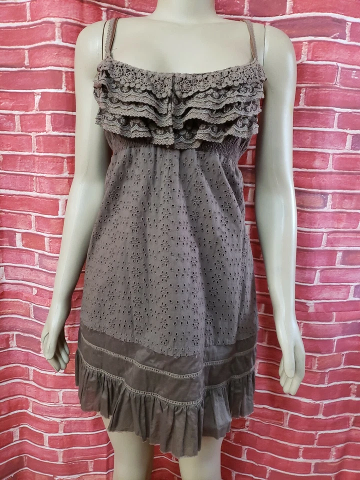 Vestido para mujer avellana marrón bordado ojales con volantes escote talla S #... Foto 1 de 4