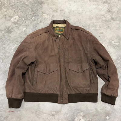 Vintage Global Identity G-III Jacket Mens Large Leather Bomber Flight Brown Map - Image 1 of 4