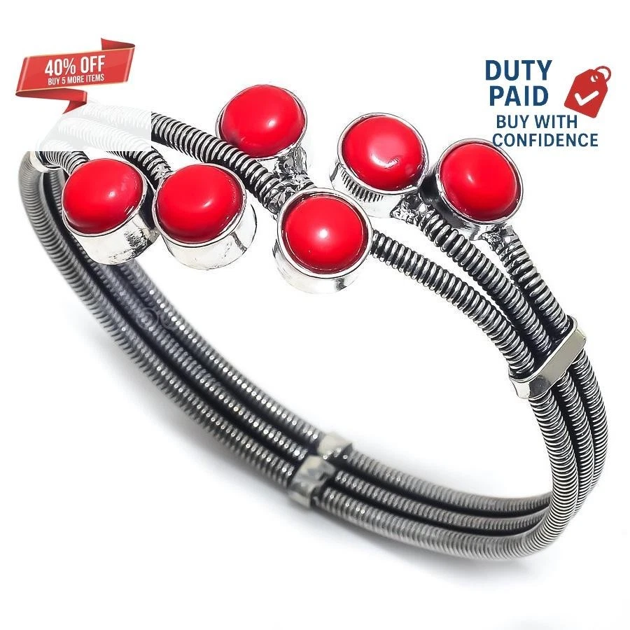 Oferta de Día de Acción de Gracias Genuino Coral Raíz Chakra Brazalete Joyería Plata de Ley Foto 1 de 4
