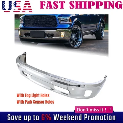 Front Bumper Face Bar for RAM 1500 2014-2018 Chrome W/ Fog Light Holes & Sensors - Image 1 of 4